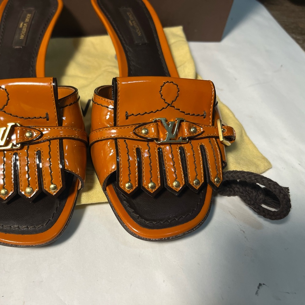 Louis Vuitton Orange Mules with Artisanal Weaving